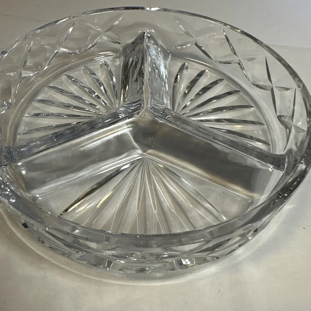 VTG Lead Crystal Unique MCM Divided Serving Dish 3 Sections 7.5In Elegant Glass